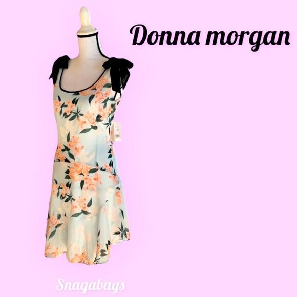 DONNA MORGAN NWT CONTRAST TIE DROP WAIST FLORAL DRESS SIZE 6 - Picture 4 of 10